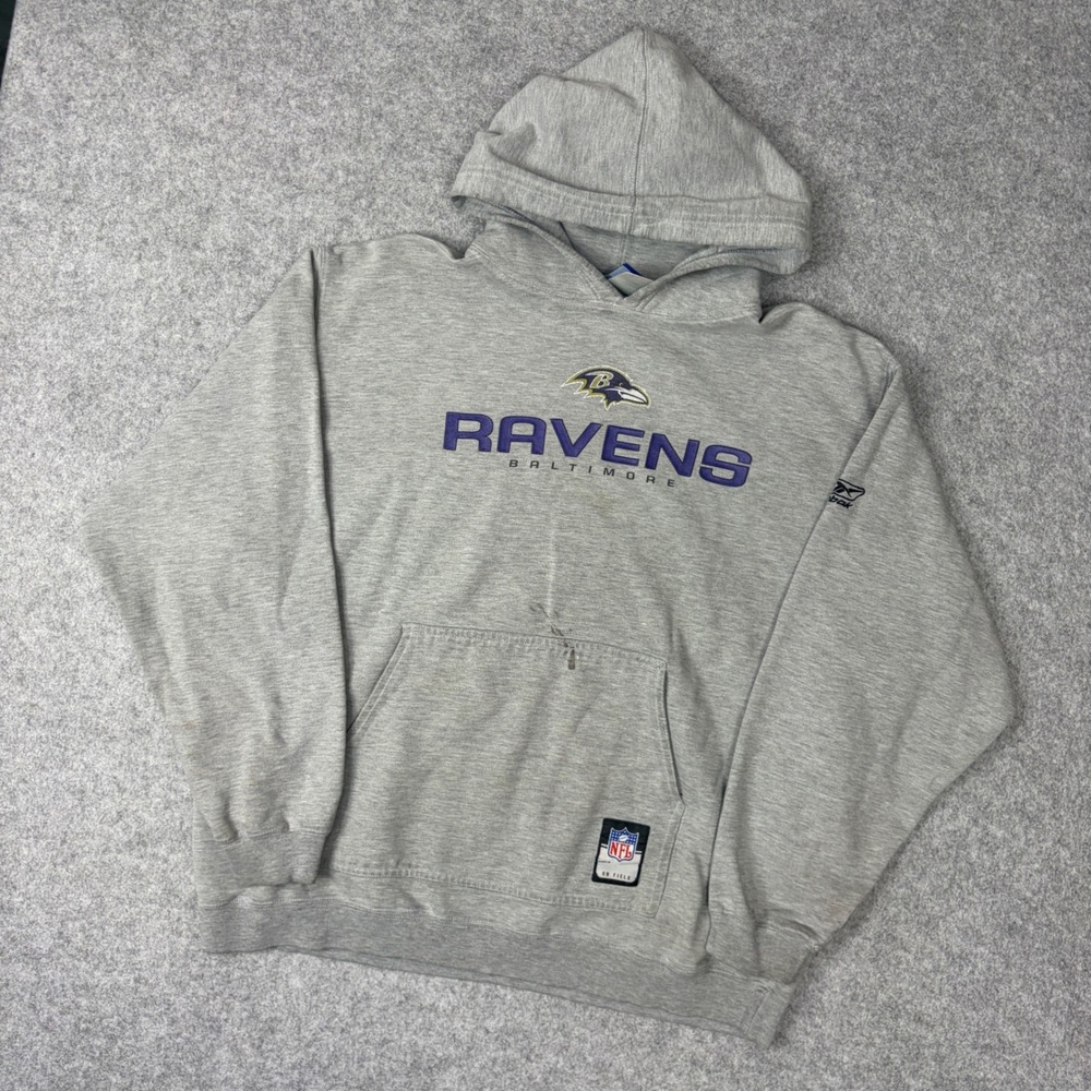 Reebok Baltimore Ravens NFL Hoodie Mens XL Gray Purple Team Apparel Sweatshirt